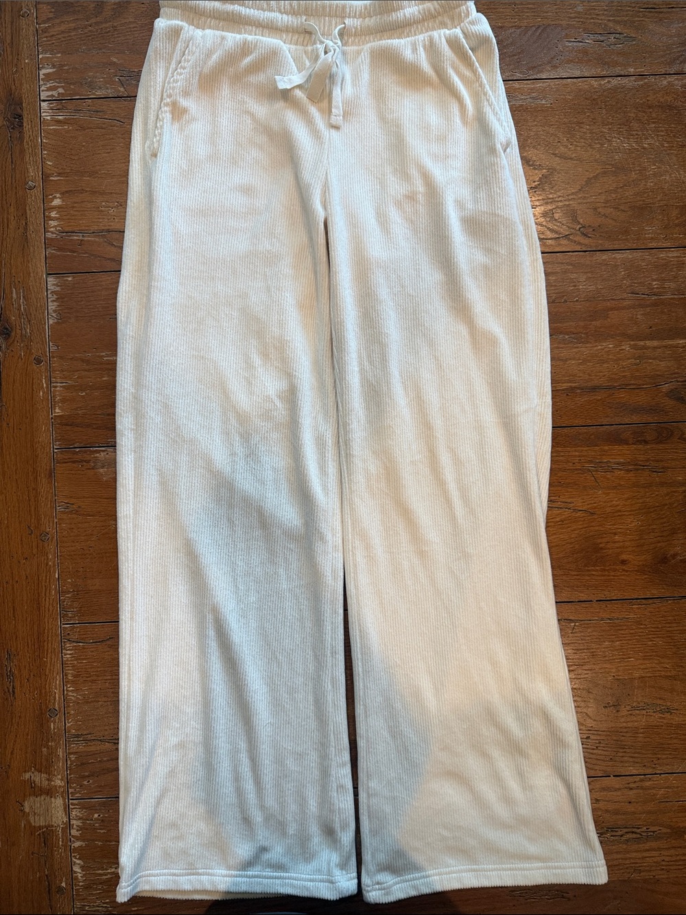 LOFT Cream Wide-Leg Drawstring Pants